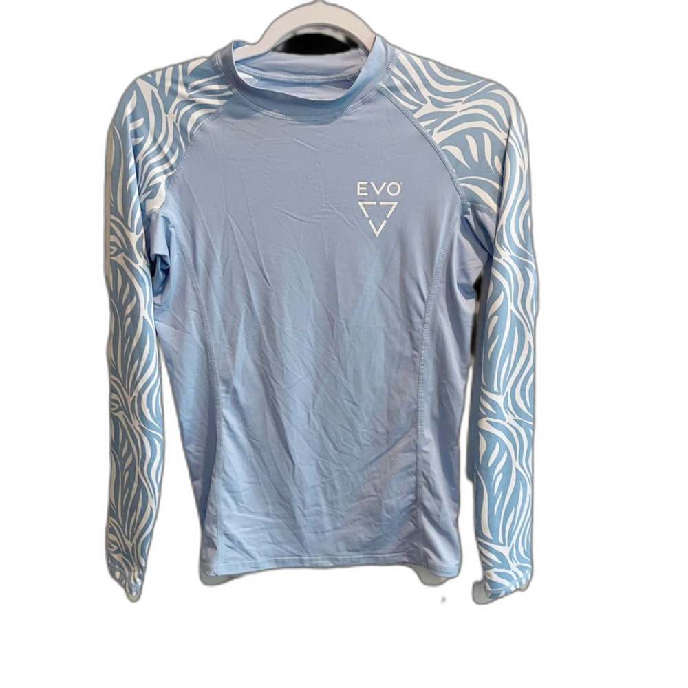 EVO Rashguard Long Sleeve SPF Swim Shirt Blue Zebra Print Large Performance
